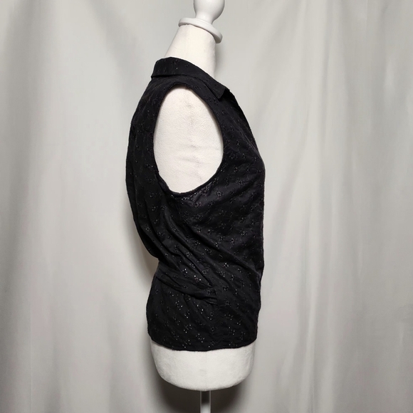 Ralph Lauren 100% Cotton Romantic Black Collared Floral Eyelet Wrap Top L - Picture 5 of 11